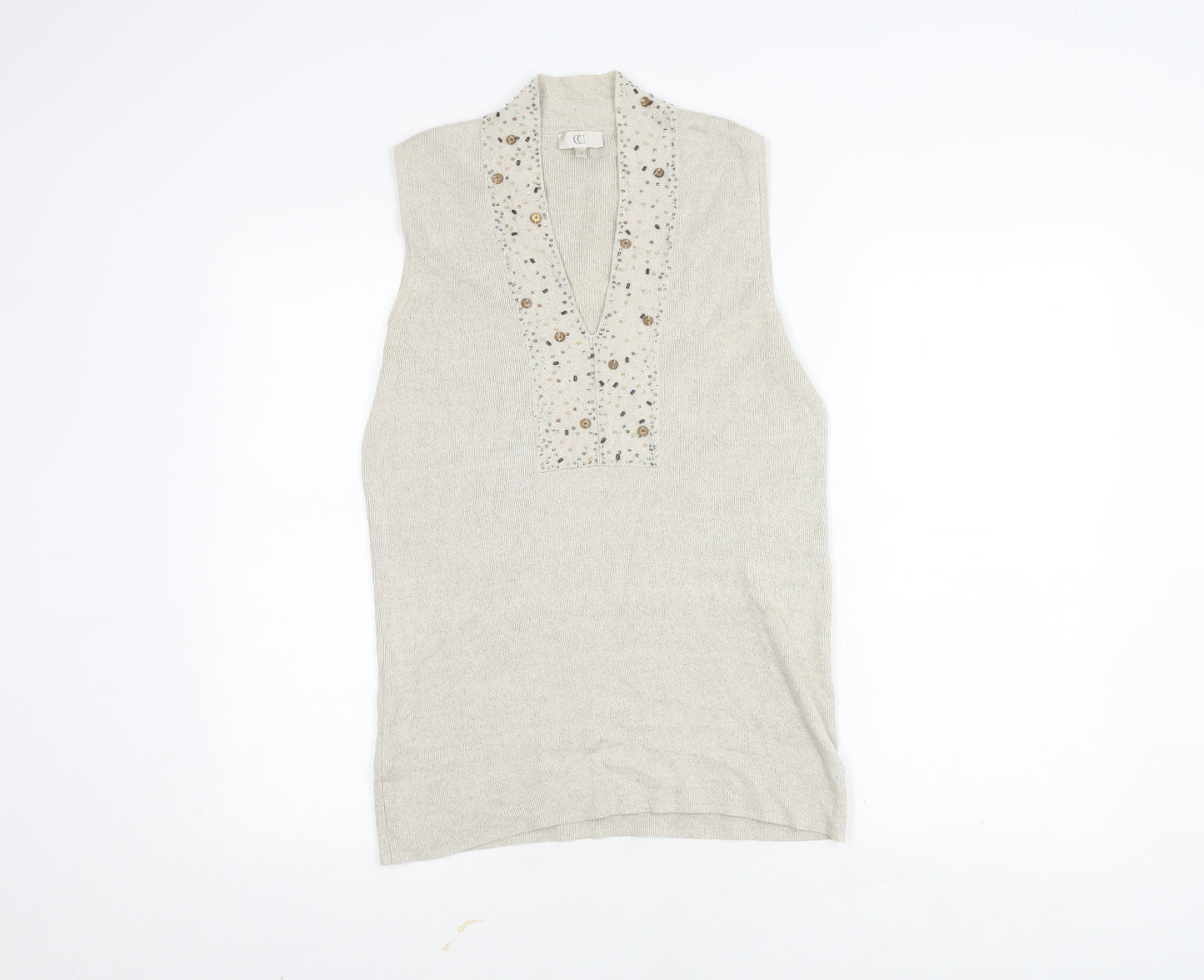 CC Women's Beige Blouse M Sleeveless Summer Knit