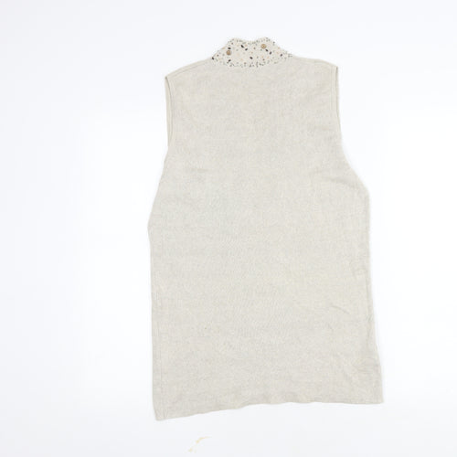 CC Women's Beige Blouse M Sleeveless Summer Knit