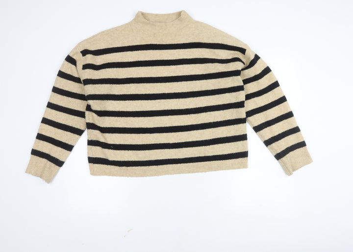MNG Women's Beige Striped Pullover Jumper, Size L