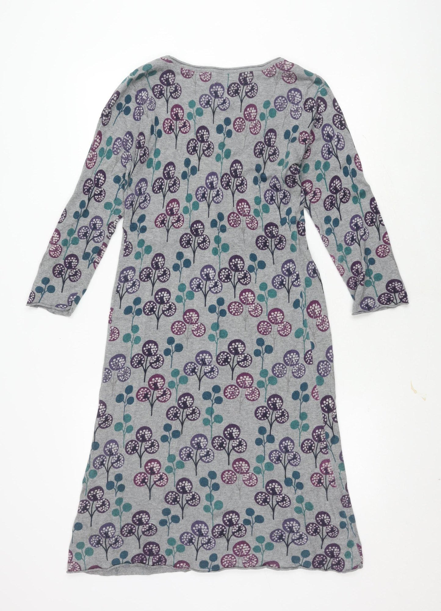 Mantaray Women's Grey Floral Long Sleeve Dress Size 14