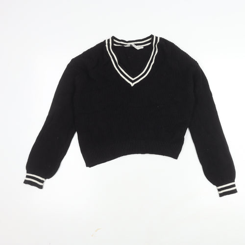 H&M Black V-Neck Women's Cotton Pullover Jumper Size 10