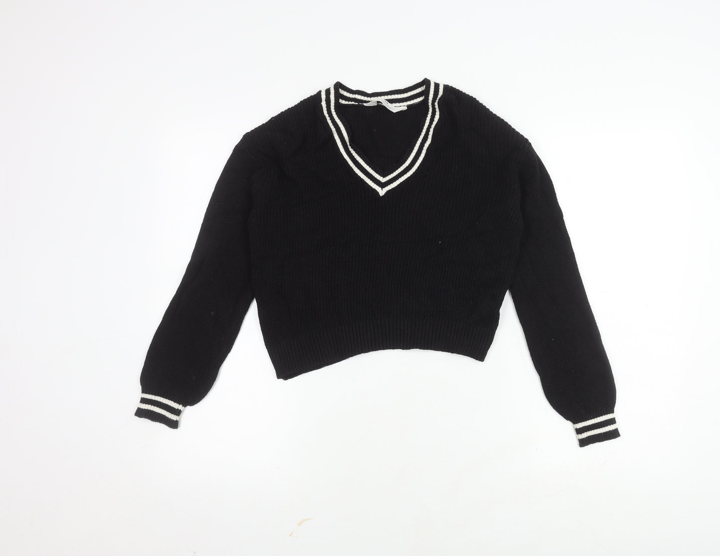 H&M Black V-Neck Women's Cotton Pullover Jumper Size 10