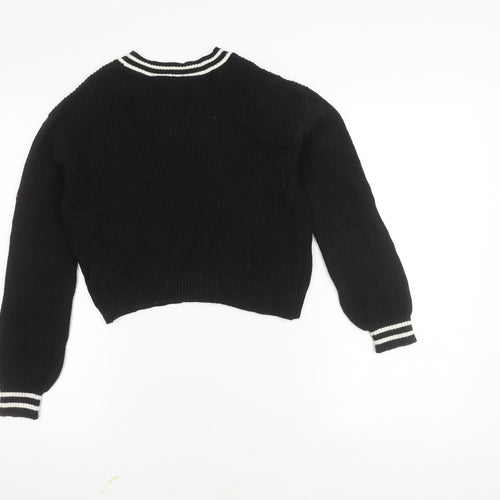 H&M Black V-Neck Women's Cotton Pullover Jumper Size 10