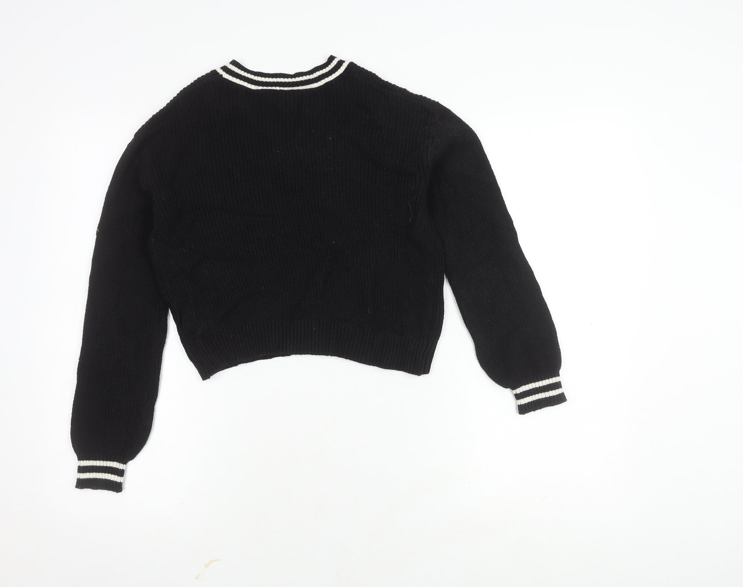 H&M Black V-Neck Women's Cotton Pullover Jumper Size 10