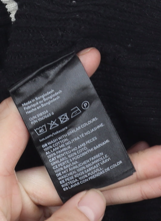 H&M Black V-Neck Women's Cotton Pullover Jumper Size 10