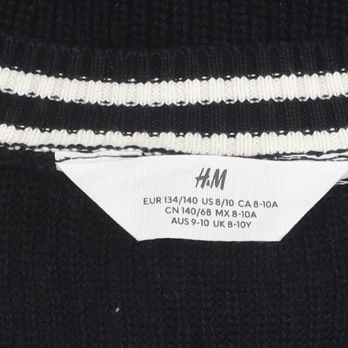H&M Black V-Neck Women's Cotton Pullover Jumper Size 10