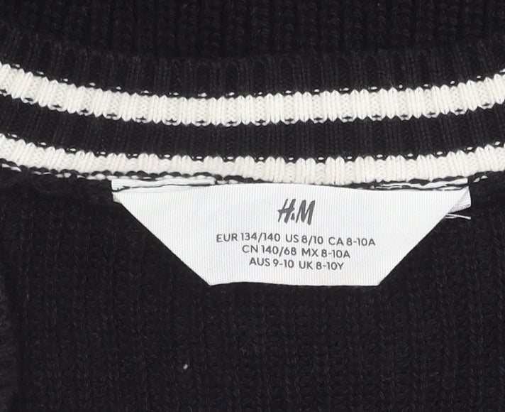 H&M Black V-Neck Women's Cotton Pullover Jumper Size 10