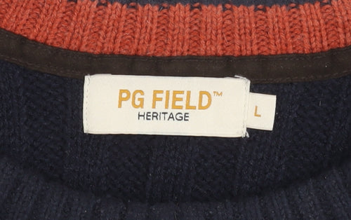 PG FIELD Men's Blue Acrylic Pullover Jumper, L