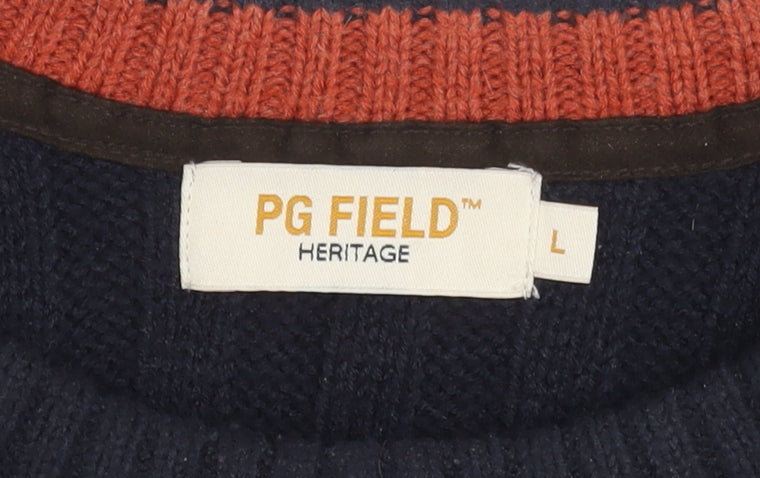 PG FIELD Men's Blue Acrylic Pullover Jumper, L