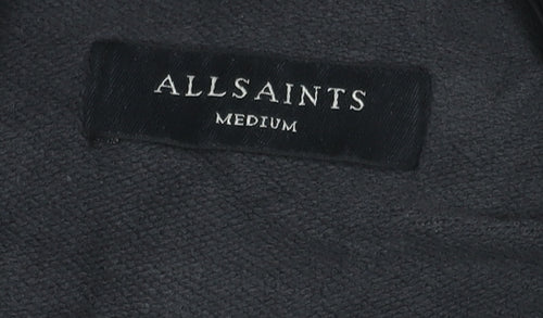 AllSaints Grey Pullover Hoodie, Men's M, Cotton, Pockets