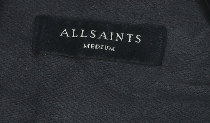 AllSaints Grey Pullover Hoodie, Men's M, Cotton, Pockets