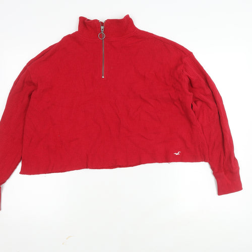 Hollister Women's Red High Neck Zip Sweatshirt XS