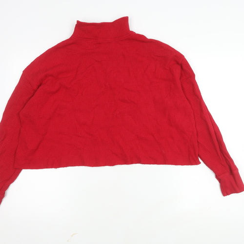 Hollister Women's Red High Neck Zip Sweatshirt XS