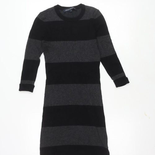 French Connection Women's Black Grey Striped Dress, Size 6