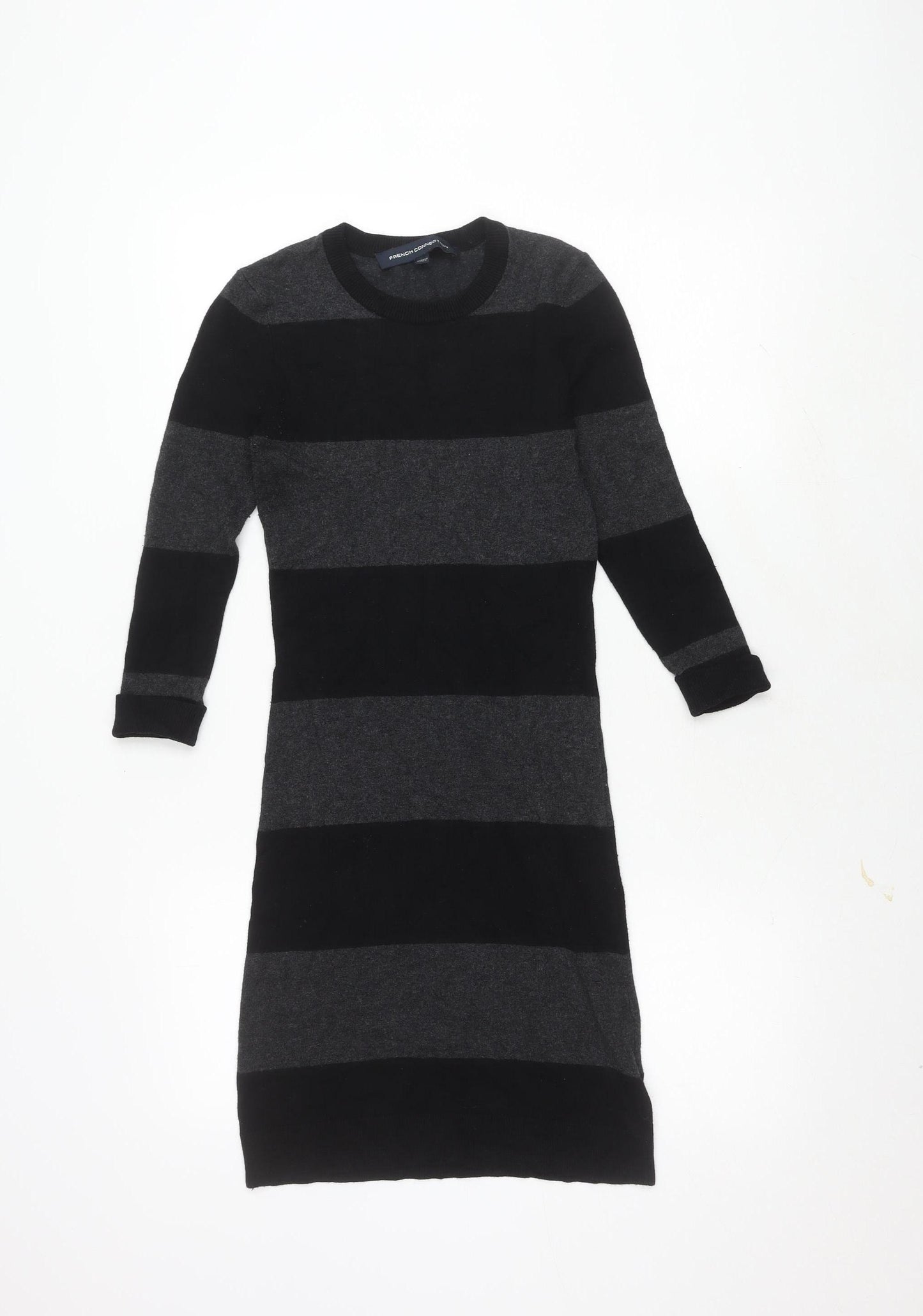 French Connection Women's Black Grey Striped Dress, Size 6