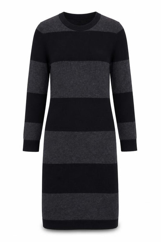 Front view of French Connection Women's Black Grey Striped Dress, size 6