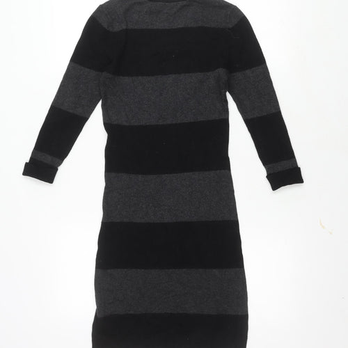 French Connection Women's Black Grey Striped Dress, Size 6
