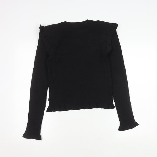 Zara Women's Black Knit Ruffle Long Sleeve Top Size M
