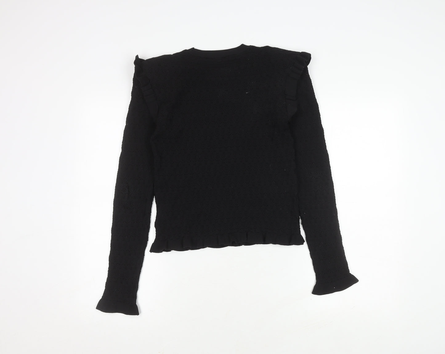 Zara Women's Black Knit Ruffle Long Sleeve Top Size M