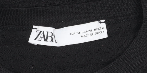 Zara Women's Black Knit Ruffle Long Sleeve Top Size M