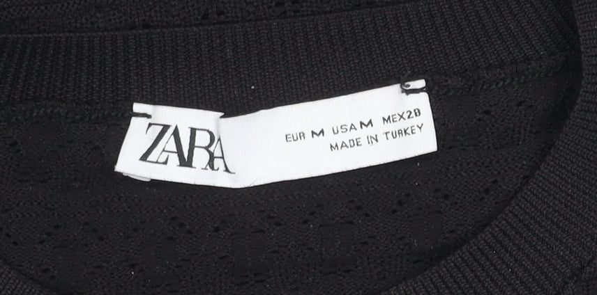 Zara Women's Black Knit Ruffle Long Sleeve Top Size M