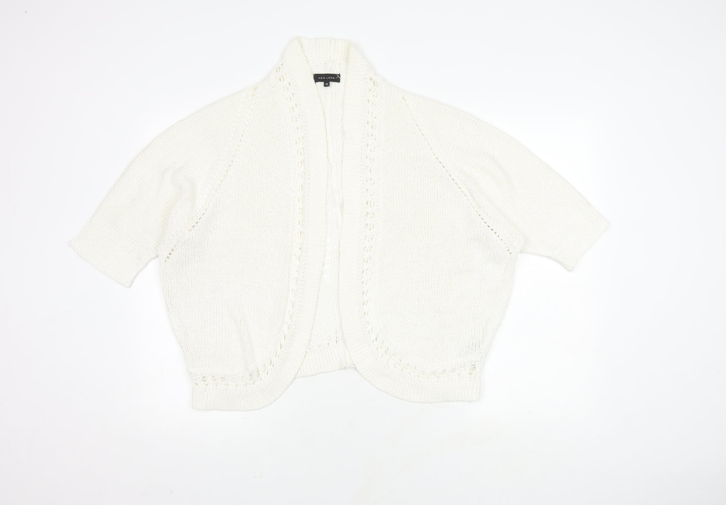 New Look Women's White Cardigan Size 14 Open-Knit