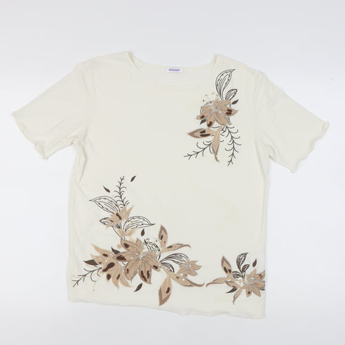 Damart Women's Beige Floral Embroidered T-Shirt Size 10