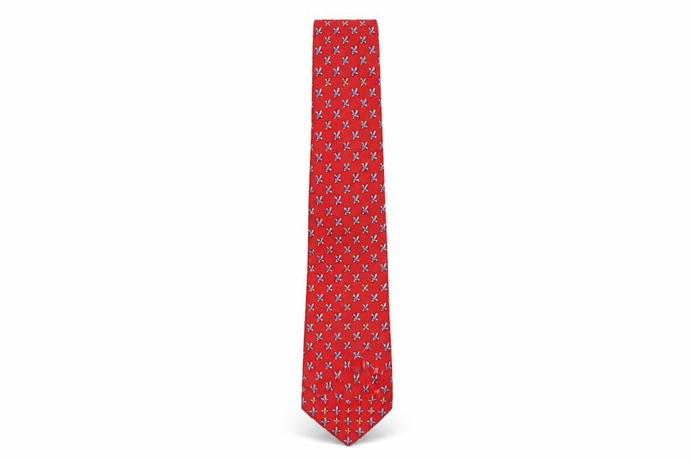 Front view of Beaufort Men's Red Silk Floral Pattern Tie