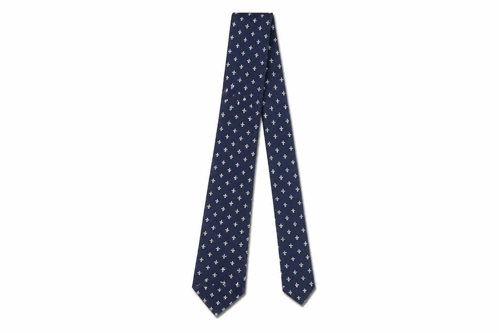 Front view of Puraseta Men's Blue Silk Tie with Geometric Pattern