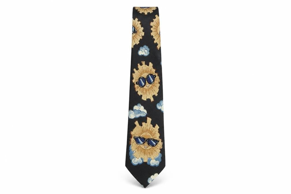 Front view of A. Rogers Men's Black Silk Novelty Tie Sun Clouds