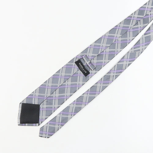 Van Heusen Men's Grey Purple Plaid Silk Designer Tie