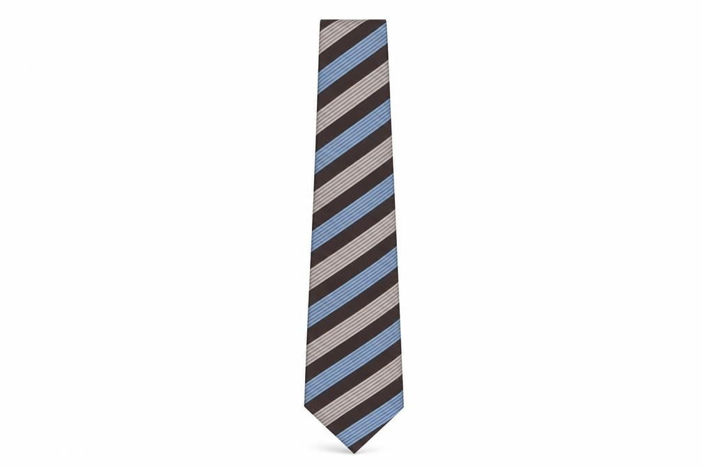 Front view of Lucio Lamberti Men's Blue Brown Striped Silk Tie