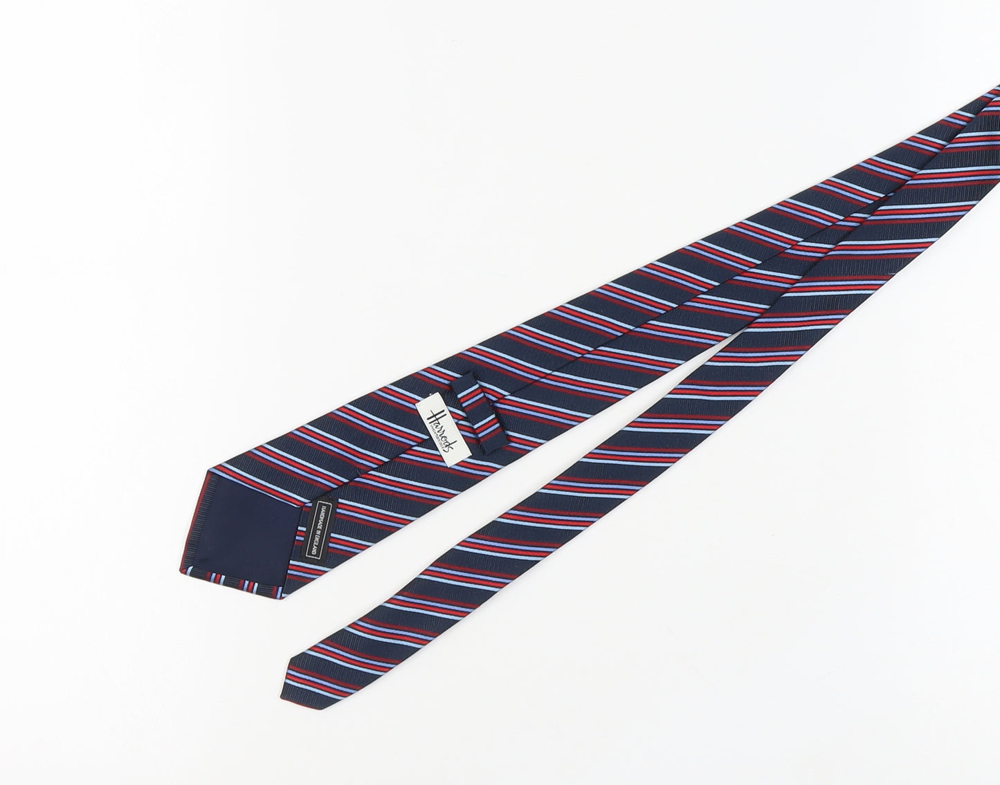 Harrods Men's Blue Striped Slim Silk Tie One Size