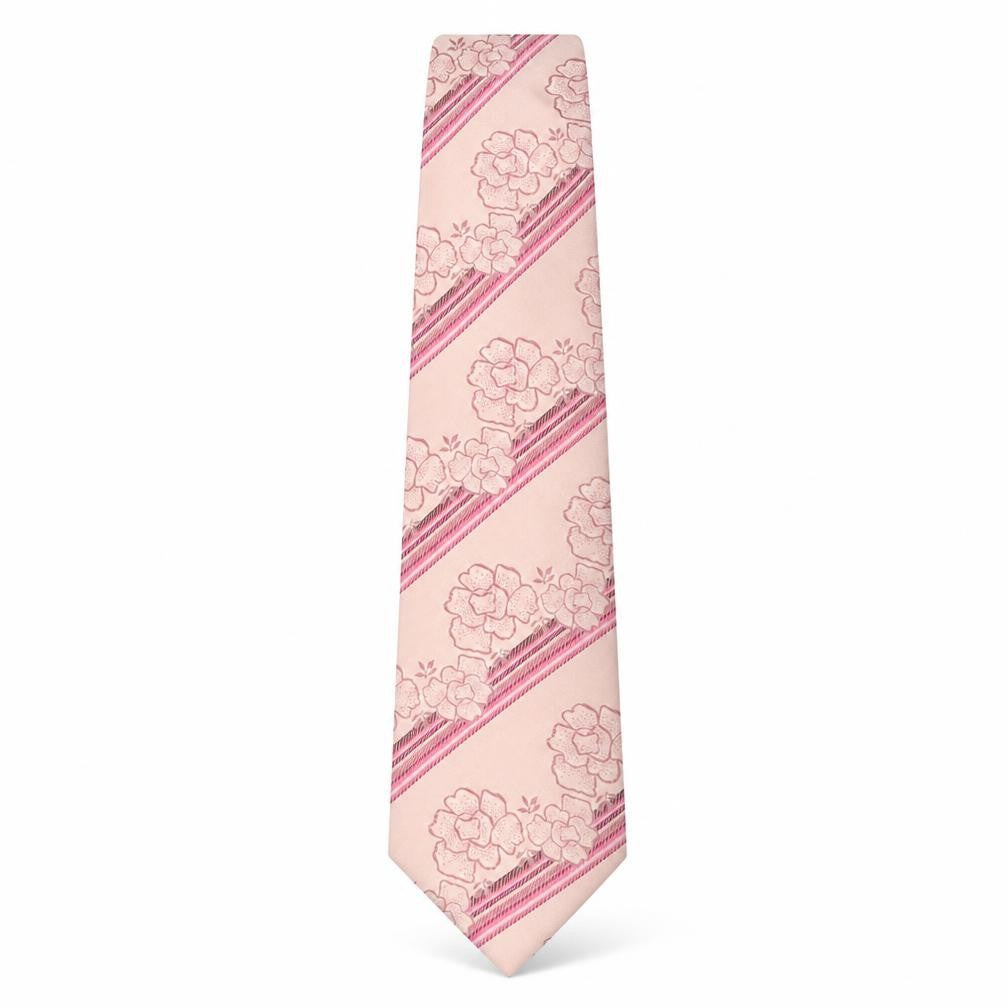 Front view of Marks & Spencer Men's Pink Silk Floral Striped Tie