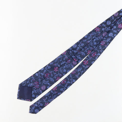 Marks & Spencer Blue Floral Silk Tie - 2 Piece Set, One Size