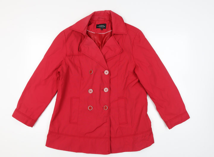 Debenhams Women's Red Pea Coat Size 16 Double Breasted