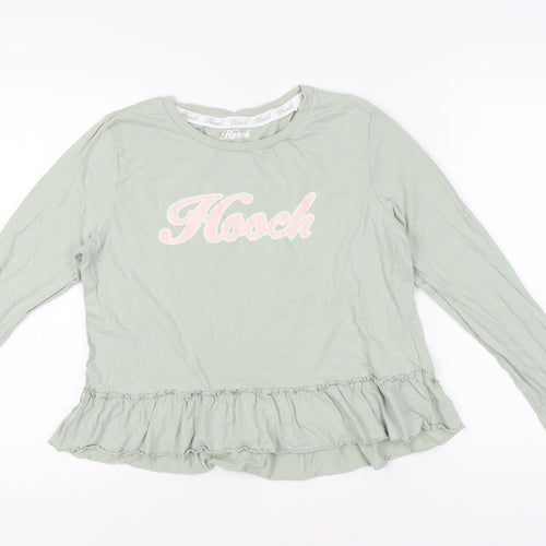 Hooch Women's Green Ruffle Long Sleeve T-Shirt M
