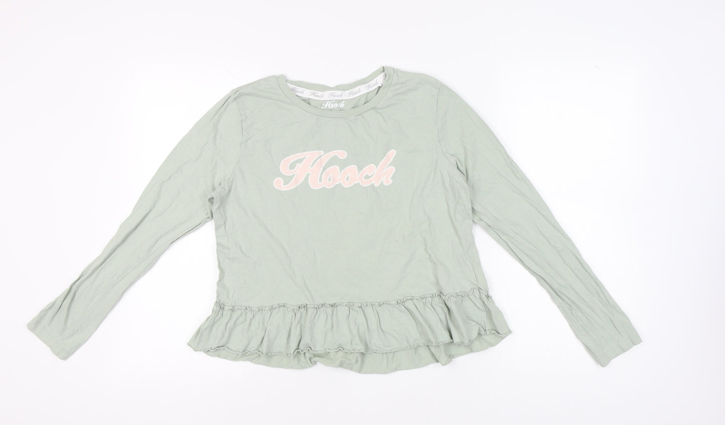 Hooch Women's Green Ruffle Long Sleeve T-Shirt M