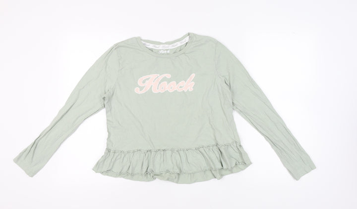 Hooch Women's Green Ruffle Long Sleeve T-Shirt M