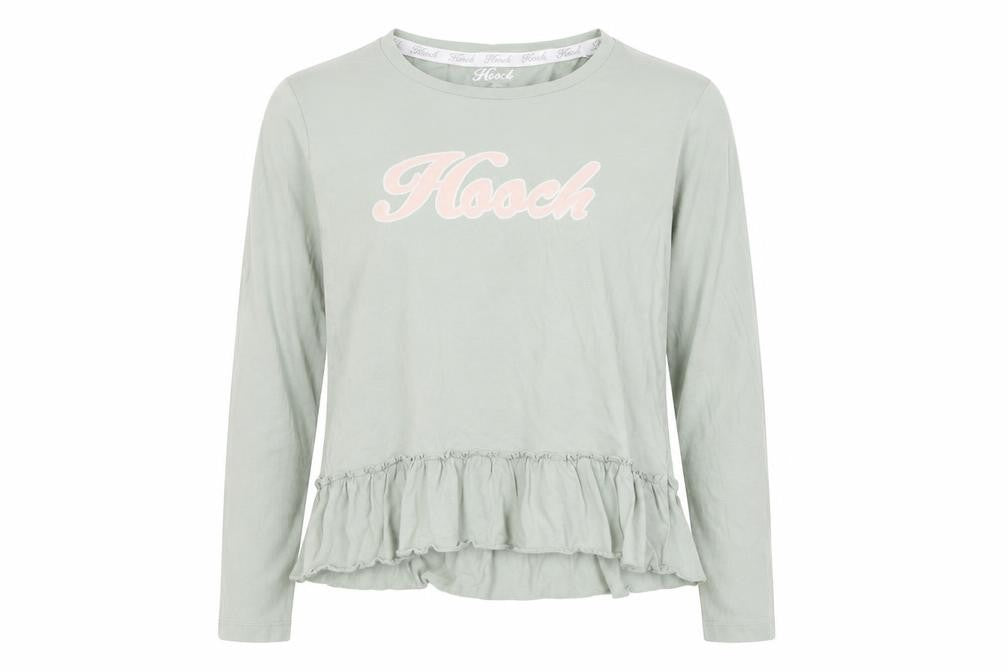Front view of Hooch Women's Green Ruffle Long Sleeve T-Shirt M