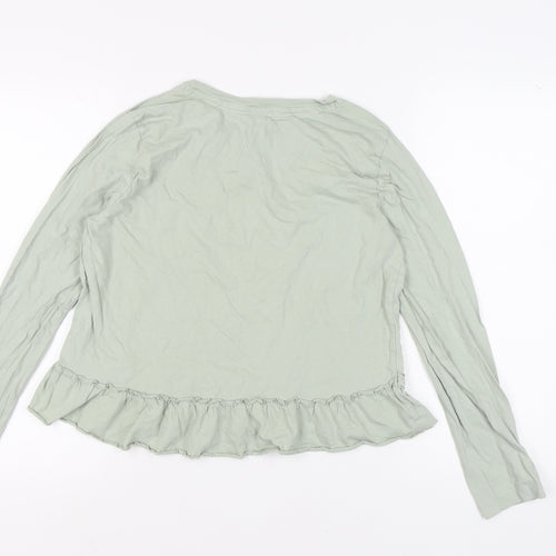 Hooch Women's Green Ruffle Long Sleeve T-Shirt M