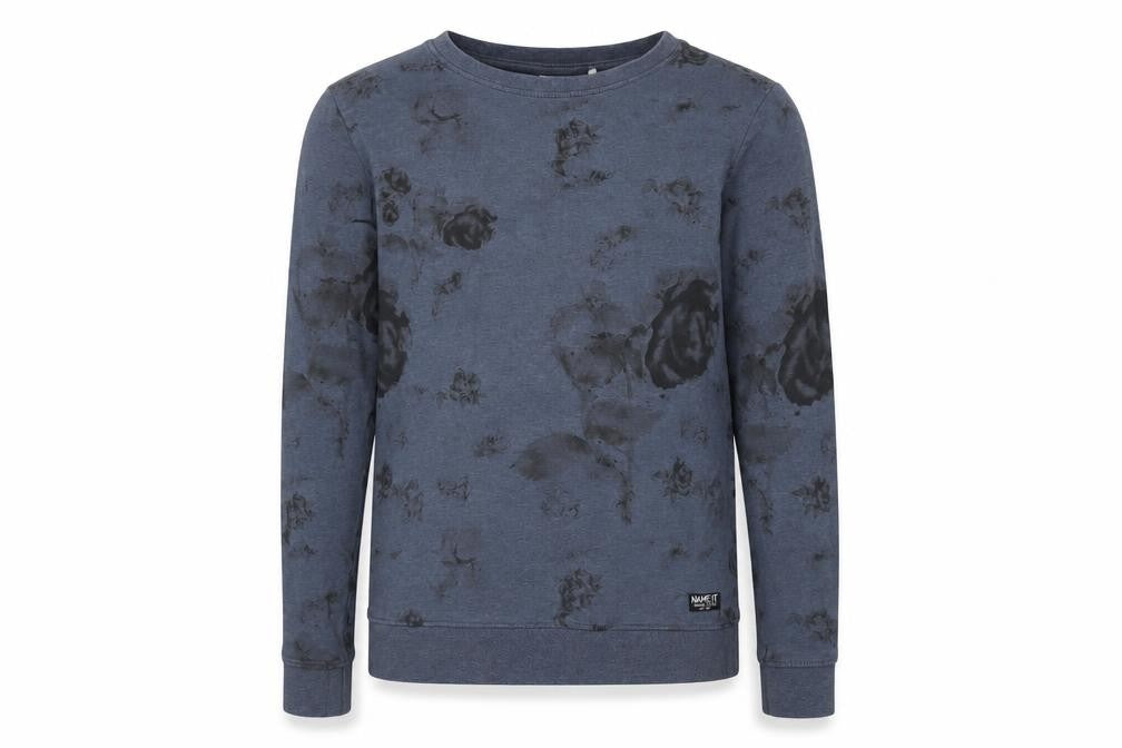 Front view of NAME IT girls’ blue floral pullover sweatshirt - 13-14 years