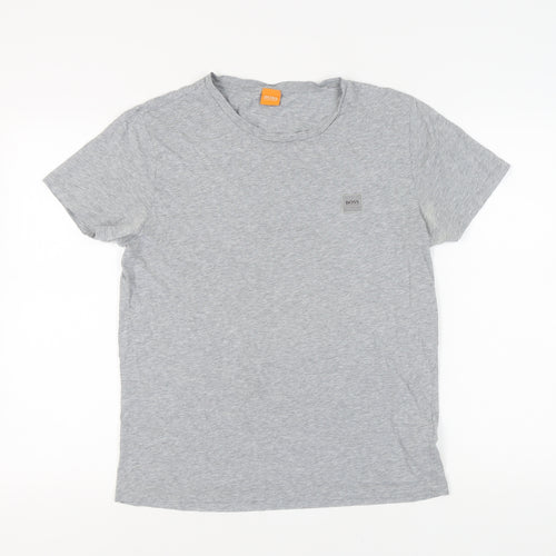 Hugo Boss Men’s Grey Crew Neck T-Shirt, Size L, Logo Accent