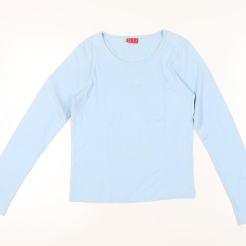 ELLE Women's Blue Cotton T-Shirt, Small, Long Sleeve