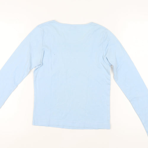 ELLE Women's Blue Cotton T-Shirt, Small, Long Sleeve