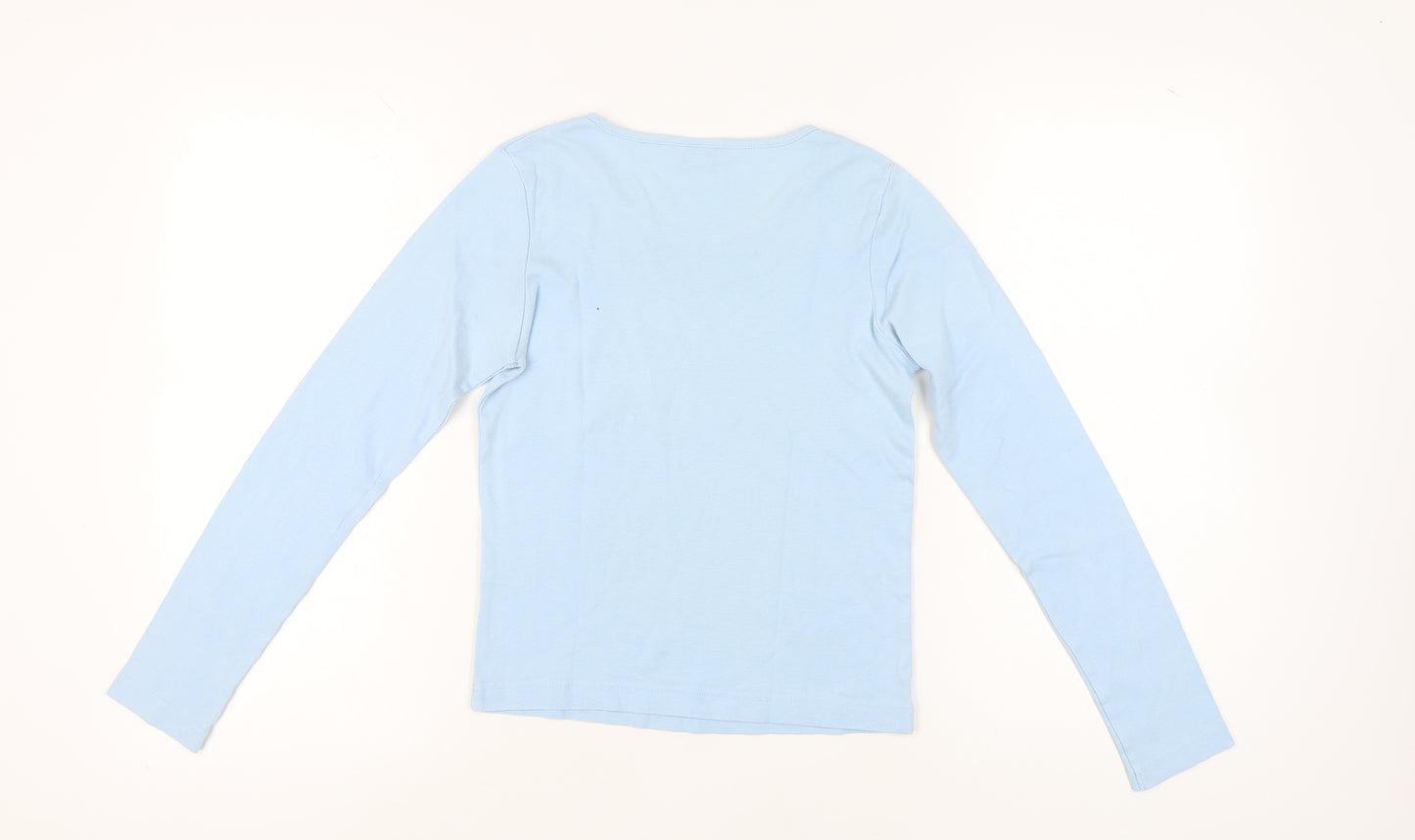 ELLE Women's Blue Cotton T-Shirt, Small, Long Sleeve