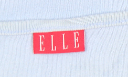 ELLE Women's Blue Cotton T-Shirt, Small, Long Sleeve
