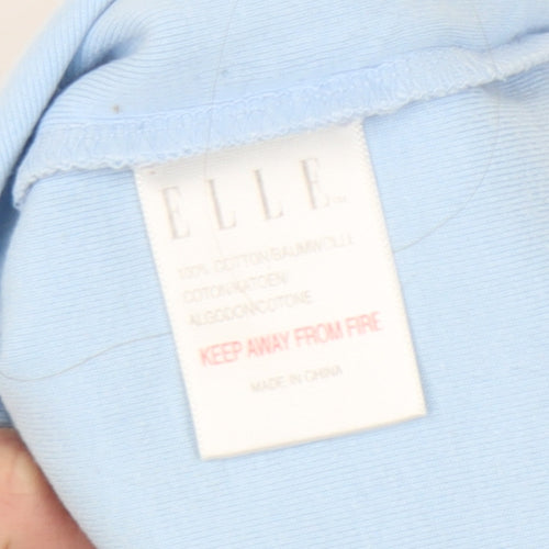 ELLE Women's Blue Cotton T-Shirt, Small, Long Sleeve