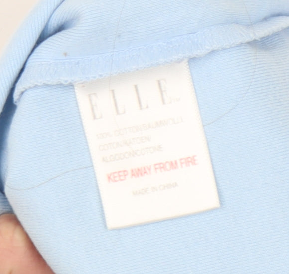 ELLE Women's Blue Cotton T-Shirt, Small, Long Sleeve