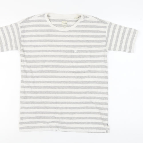Jack Wills Women's Striped T-Shirt, Size 4, White/Grey